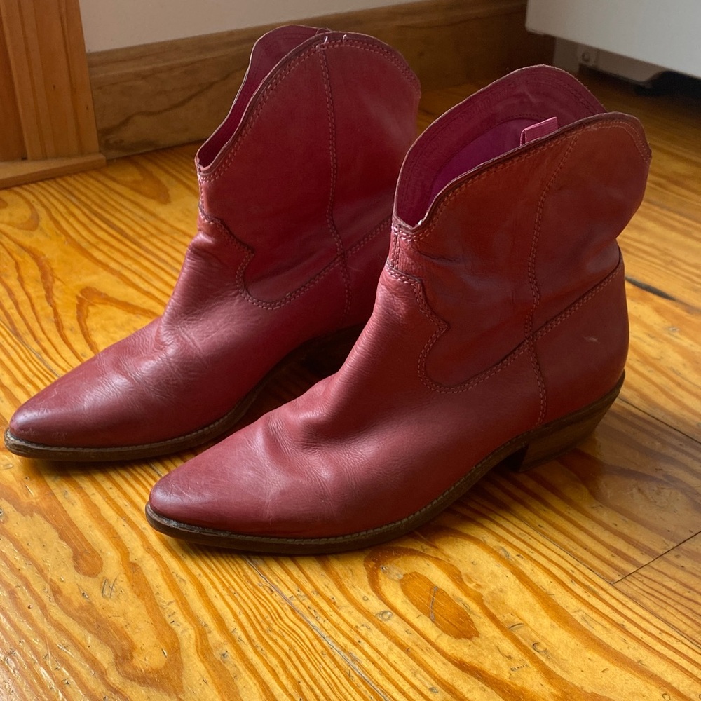 Red Leather Ankle Cowboy Boots